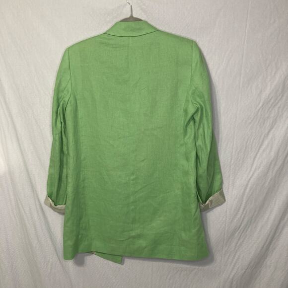Zara Size Extra Small Green Linen Blend Open Blazer - Picture 2 of 8